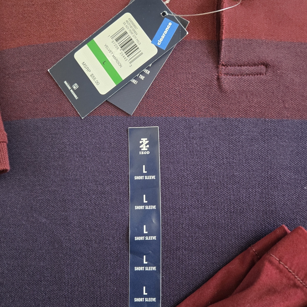 Izod Men's L Burgundy and Purple/Blue Polo Shirt & Burgandy Shorts 32x9.5 NWT - Picture 3 of 4